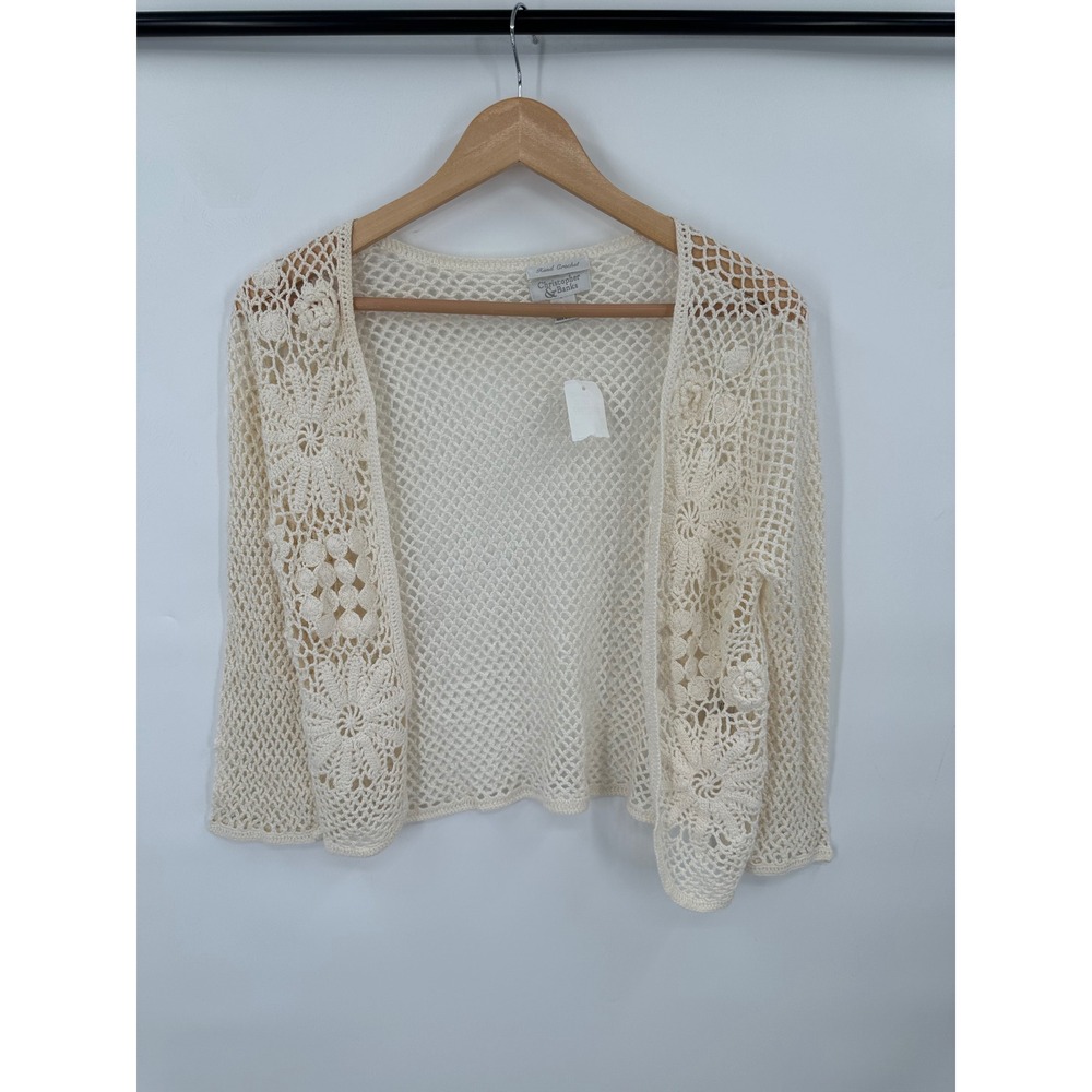 Christopher & Banks Hand Crochet Cardigan Womens Size L Boho Hippie Floral